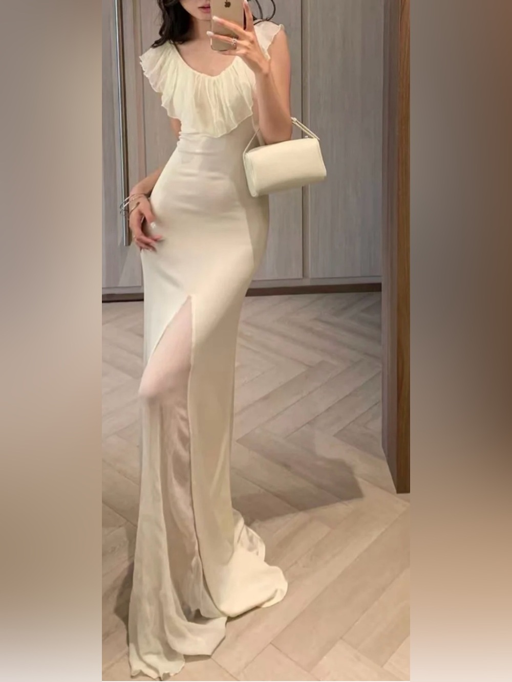AYA MUSE  Rowan Ruffled Fine-Knit Maxi Dress – White – NWT Sz XS